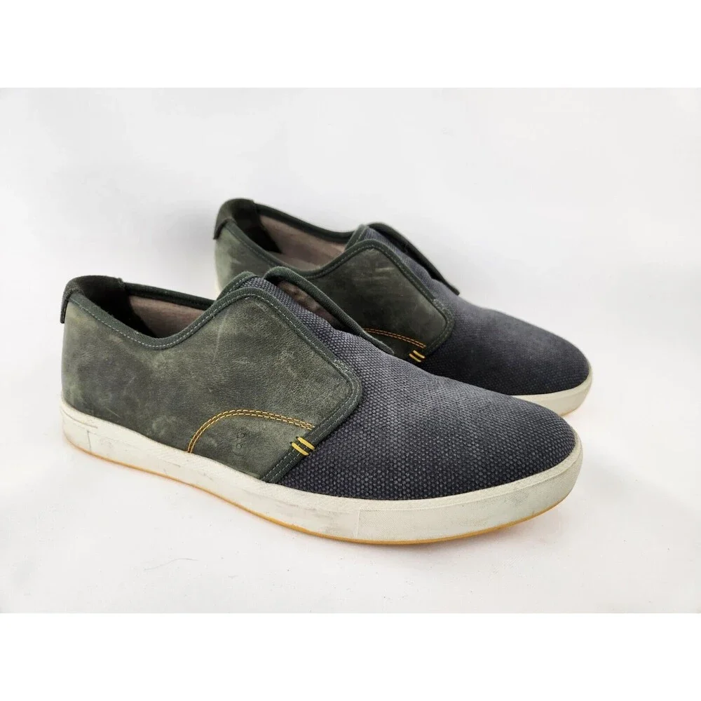 Ahnu North Beach Leather Canvas Slip-On Loafer Sneakers Gray Green COMFY Mens 11